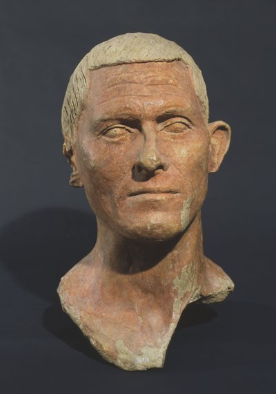 イタリア、カエレ、Manganello出身の男性の肖像（赤い顔料を使用したセラミック） 作： Etruscan